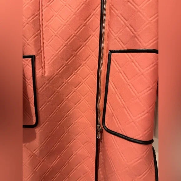 3.1 Phillip Lim Coral and Black Neoprene & Leather Coat - Picture 4 of 13